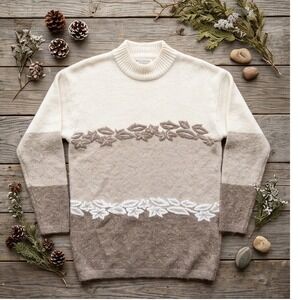 Milano Design Group M Vintage Silk Angora Wool Sweater Cream Tan Medium Cozy